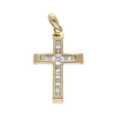 Pre-Owned 9ct Yellow Gold Cubic Zirconia Set Cross Pendant