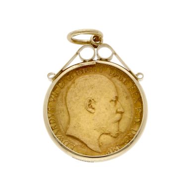 Pre-Owned 1909 Half Sovereign Coin In 9ct Gold Pendant Mount
