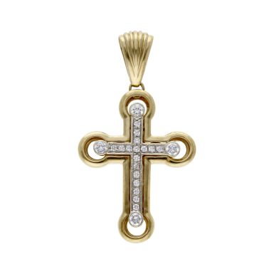 Pre-Owned 9ct Yellow Gold Cubic Zirconia Set Large Cross Pendant