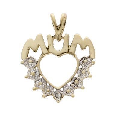 Pre-Owned 9ct Yellow Gold Diamond Set Mum Heart Pendant