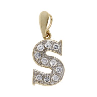 Pre-Owned 9ct Yellow Gold Cubic Zirconia Initial S Pendant