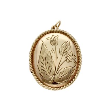 Pre-Owned Vintage 1979 9ct Gold Oval Floral Locket Pendant