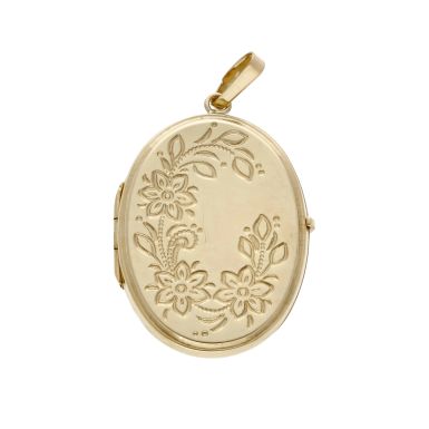 Pre-Owned 9ct Yellow Gold Floral Oval Locket Pendant