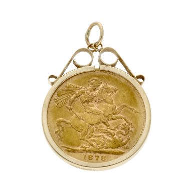 Pre-Owned 1878 Full Sovereign Coin In 9ct Gold Pendant Mount