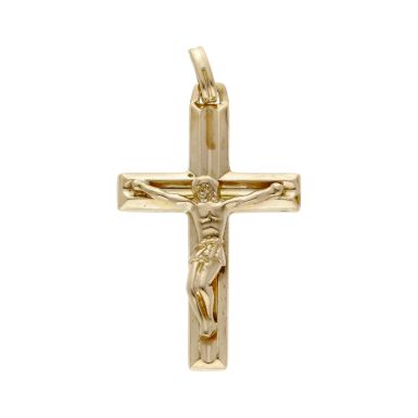 Pre-Owned 9ct Yellow Gold Ridged Crucifix Pendant