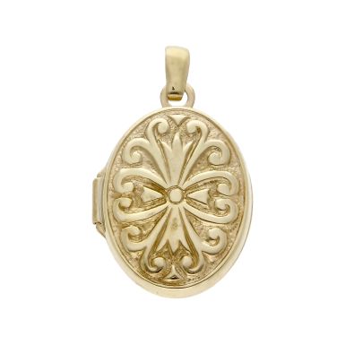 Pre-Owned 9ct Yellow Gold Patterned Oval Locket Pendant