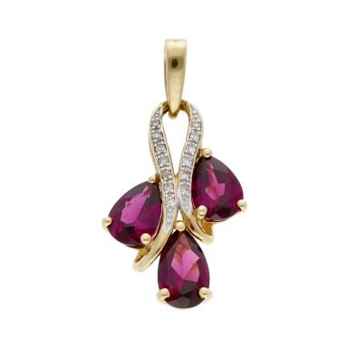 Pre-Owned 9ct Yellow Gold Rhodolite Garnet & Diamond Pendant