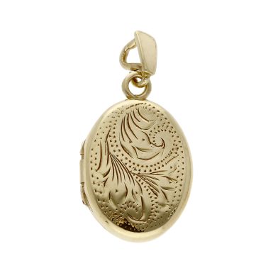 Pre-Owned 9ct Yellow Gold Patterned Small Oval Locket Pendant