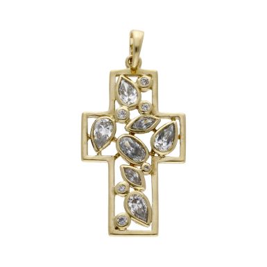 Pre-Owned 14ct Yellow Gold Cubic Zirconia Cross Pendant