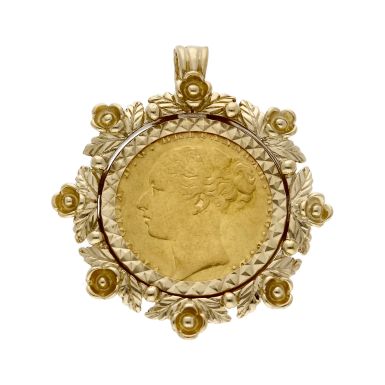 Pre-Owned 1885 Full Sovereign Coin In 9ct Gold Pendant Mount