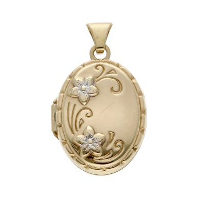 Pre-Owned 9ct Yellow & White Gold Floral Oval Locket Pendant