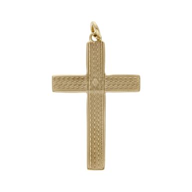 Pre-Owned 9ct Yellow Gold Patterned Cross Pendant