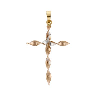 Pre-Owned 9ct Yellow Rose & White Gold Twist Cross Pendant