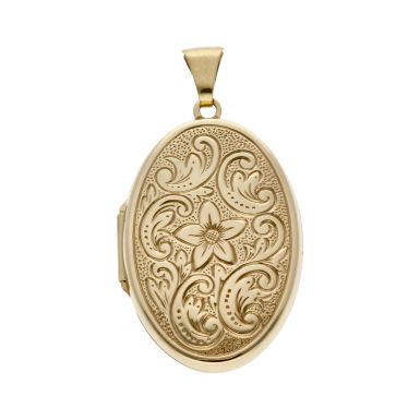 Pre-Owned 9ct Yellow Gold Patterned Oval Locket Pendant