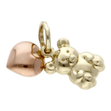 Pre-Owned 9ct Yellow & Rose Gold Hollow Bear & Heart Charm
