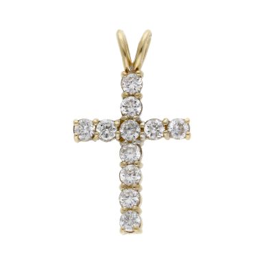 Pre-Owned 9ct Yellow Gold Cubic Zirconia Cross Pendant
