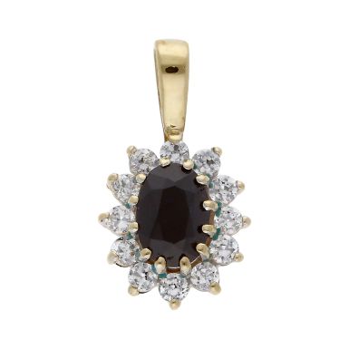 Pre-Owned 9ct Gold Sapphire & Cubic Zirconia Cluster Pendant
