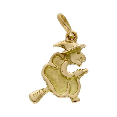 Pre-Owned 9ct Yellow Gold Witch & Broom Charm Pendant