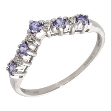 Pre-Owned 9ct White Gold Tanzanite & Diamond Wishbone Ring