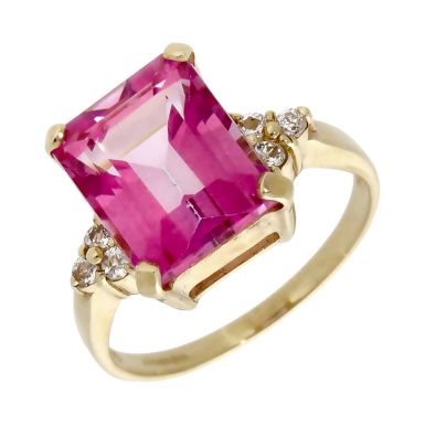 Pre-Owned 9ct Gold Pink Topaz & Cubic Zirconia Dress Ring