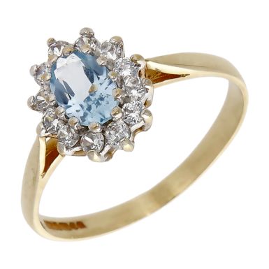 Pre-Owned 9ct Gold Blue Topaz & Cubic Zirconia Cluster Ring