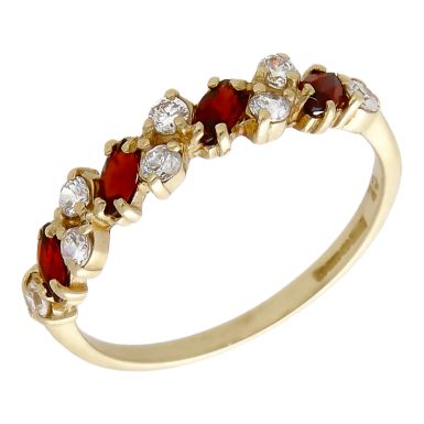 Pre-Owned 9ct Yellow Gold Garnet & Cubic Zirconia Dress Ring