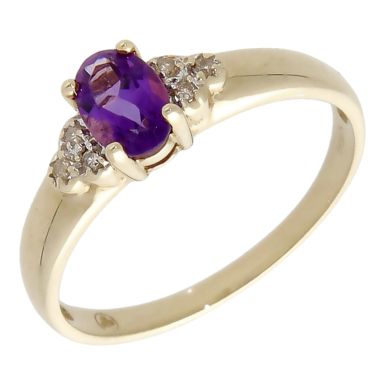Pre-Owned 9ct Yellow Gold Amethyst & Diamond Dress Ring