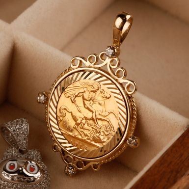 Pre-Owned 1912 Half Sovereign Coin In 9ct Gold Pendant Mount