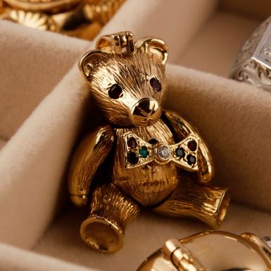 Pre-Owned 9ct Yellow Gold Gemstone Set Teddy Bear Pendant