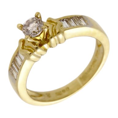 Pre-Owned 18ct Gold Mixed Cut Diamond Solitaire & Shoulders Ring