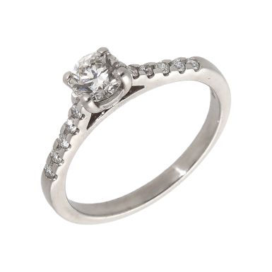 Pre-Owned 18ct White Gold Diamond Solitaire & Shoulders Ring
