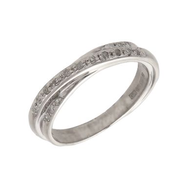 Pre-Owned 9ct White Gold Diamond Set Crossover Wave Ring