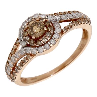 Pre-Owned 9ct Rose Gold Champagne Diamond Halo Cluster Ring