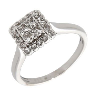 Pre-Owned 9ct White Gold 0.55ct Mixed Cut Diamond Cluster Ring