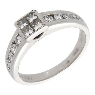 Pre-Owned 18ct White Gold 0.55ct Mixed Cut Diamond Cluster Ring