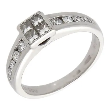 Pre-Owned 18ct White Gold 0.55ct Mixed Cut Diamond Cluster Ring