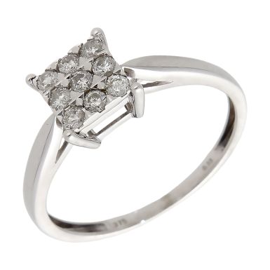 Pre-Owned 9ct White Gold 0.33ct Diamond Square Cluster Ring