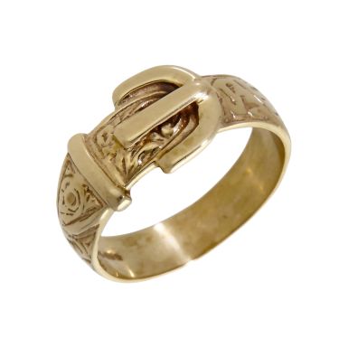 Pre-Owned 9ct Yellow Gold Patterned Buckle Ring