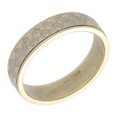 Pre-Owned 9ct Yellow & White Gold 5mm Patterned Wedding Ring