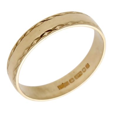 Pre-Owned 9ct Yellow Gold Patterned Edge 4mm Wedding Band Ring