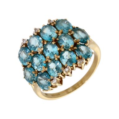 Pre-Owned 9ct Yellow Gold Blue Topaz Cluster Ring