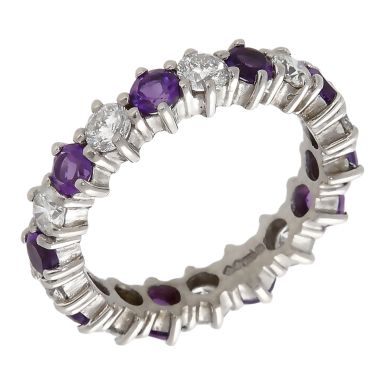 Pre-Owned 9ct White Gold Amethyst & Diamond Full Band Ring