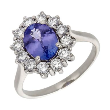 Pre-Owned 18ct White Gold Tanzanite & Diamond Cluster Ring
