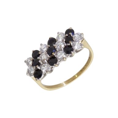 Pre-Owned 9ct Yellow Gold Sapphire & Cubic Zirconia Cluster Ring