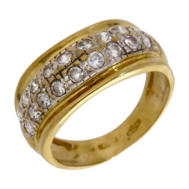 Pre-Owned 18ct Yellow Gold 2 Row Cubic Zirconia Wave Dress Ring