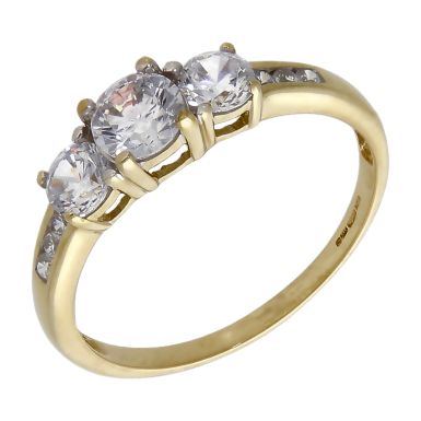 Pre-Owned 9ct Yellow Gold Cubic Zirconia Trilogy Dress Ring