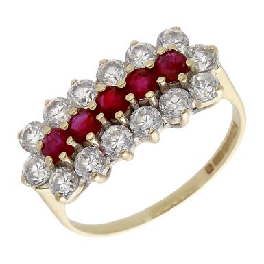 Pre-Owned 9ct Yellow Gold Ruby & Cubic Zirconia Cluster Ring