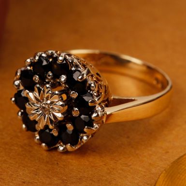 Pre-Owned Vintage 1979 9ct Gold Sapphire & Diamond Cluster Ring