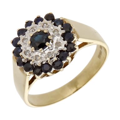 Pre-Owned 9ct Yellow Gold Sapphire & Diamond Cluster Ring
