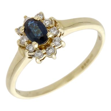Pre-Owned 9ct Yellow Gold Sapphire & Diamond Cluster Ring